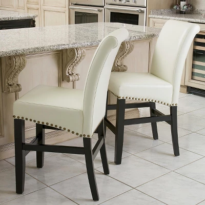 Set Of 2 Lisette Leather 25" Counter Height Barstool Ivory - Christopher Knight Home - Image 3