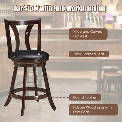 Costway Set Of 2 Swivel Bar Stool 24'' Counter Height Leather Padded Dining Kitchen Chair - Image 9