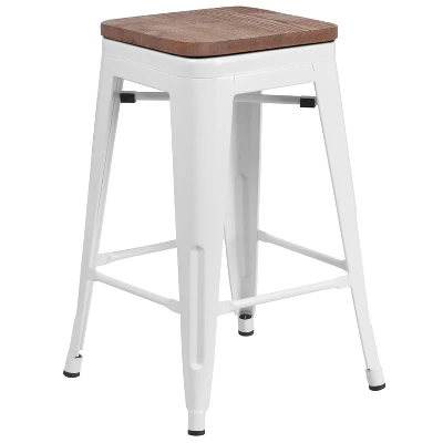 Flash Furniture 24" High Backless Metal Counter Height Stool With Square Wood Seat - Image 14