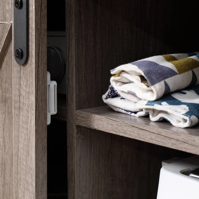 HOMCOM Farmhouse Buffet Cabinet, Kitchen Sideboard, Coffee Bar Cabinet With Sliding Barn Door And Adjustable Shelf For Living Room, Gray - Image 5