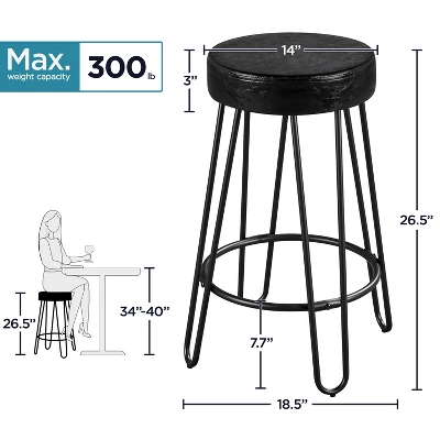 Yaheetech Set Of 2 Faux Leather Round Backless Counter Stools - Image 2