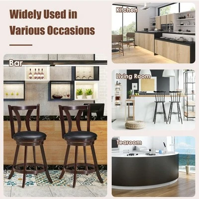 Costway Set Of 2 Swivel Bar Stool 24'' Counter Height Leather Padded Dining Kitchen Chair - Image 5