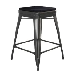Emma And Oliver Set Of Four Backless Metal Stools With All-Weather Poly Resin Seats For Indoor Use Only