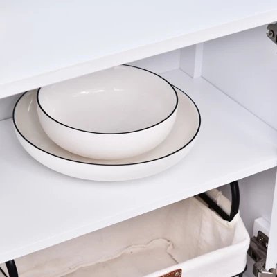 HOMCOM Kitchen Credenza & Sideboard Buffet Cabinet With 2 Glass Doors & Storage Shelves - Image 6