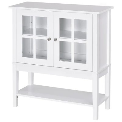 HOMCOM Kitchen Credenza & Sideboard Buffet Cabinet With 2 Glass Doors & Storage Shelves - Image 3