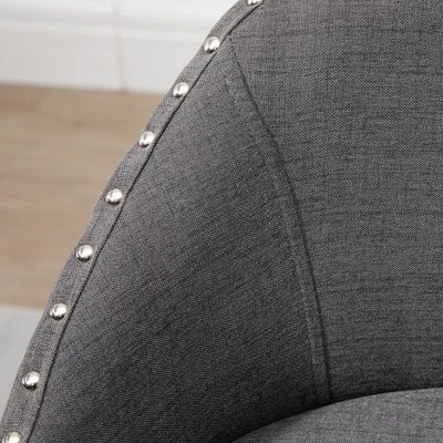 HOMCOM Bar Stools Set Of 2, Linen Fabric Kitchen Counter Stools With Nailhead Trim, Rubber Wood Legs And Footrest For Dining Room, Counter, Pub - Image 5