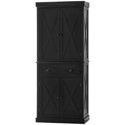 HOMCOM Freestanding Modern Farmhouse 4 Door Kitchen Pantry Cabinet, Storage Cabinet Organizer With 6-Tiers, 1 Drawer And 4 Adjustable Shelves, Black - Image 3