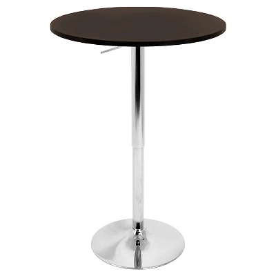 Contemporary 23.5" Adjustable Bar Height Pub Table Wood/Espresso Brown With Chrome Frame - LumiSource