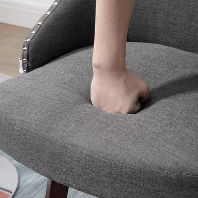 HOMCOM Bar Stools Set Of 2, Linen Fabric Kitchen Counter Stools With Nailhead Trim, Rubber Wood Legs And Footrest For Dining Room, Counter, Pub - Image 4