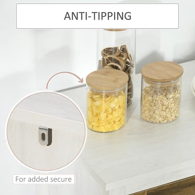 HOMCOM Kitchen Sideboard, Glass Door Buffet Cabinet, Accent Cupboard With Adjustable Storage Shelf For Living Room, Distressed White - Image 5