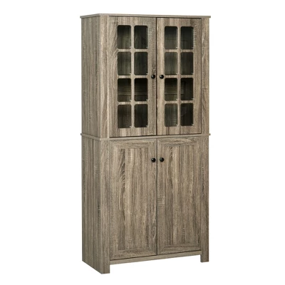 HOMCOM Freestanding Kitchen Pantry Storage With 2 Large Cabinets, 4 Shelves, Framed Glass Doors And Anti-Toppling Design - Image 8