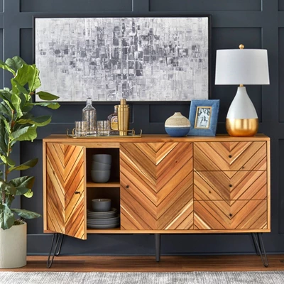 Alexandria 2 Doors 3 Drawers Buffet Oak - Lifestorey - Image 2