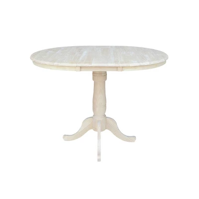 36" Round Extendable Table With 12" Drop Leaf Unfinished - International Concepts - Image 4