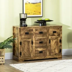 HOMCOM Industrial Buffet Cabinet Free Standing Kitchen Sideboard With Five Drawers Two Door Cabinets Adjustable Shelf For Living Room