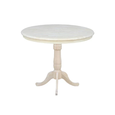 36" Round Extendable Table With 12" Drop Leaf Unfinished - International Concepts - Image 2