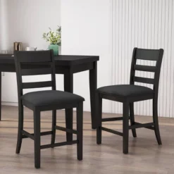 2pc Benner Farmhouse Upholstered Wood Counter Height Barstools Black - Christopher Knight Home