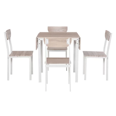HOMCOM Modern 5-Piece Dining Table Set For 4 With Foldable Drop Leaf, 4 Chairs, And Metal Frame For Small Spaces, White - Image 3
