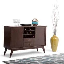 54" Tierney Solid Hardwood Mid-Century Sideboard Buffet And Winerack Medium Auburn Brown - WyndenHall