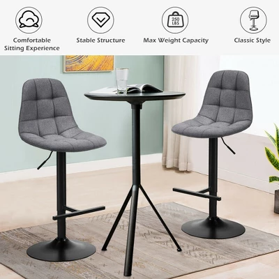 Costway Adjustable Bar Stools Swivel Counter Height Linen Chairs With Back Gray - Image 6