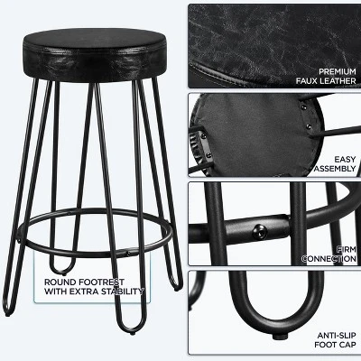 Yaheetech Set Of 2 Faux Leather Round Backless Counter Stools - Image 3