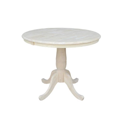 36" Round Top Pedestal Dining Table With 12" Drop Leaf - International Concepts - Image 7