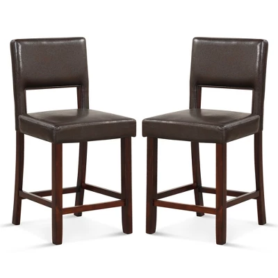 Costway Set Of 2 Upholstered Linen Bar Stools 24.5'' Wooden Dining Chairs With Back Beige/Brown - Image 10