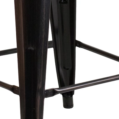Flash Furniture 24" High Backless Metal Counter Height Stool With Square Wood Seat - Image 9
