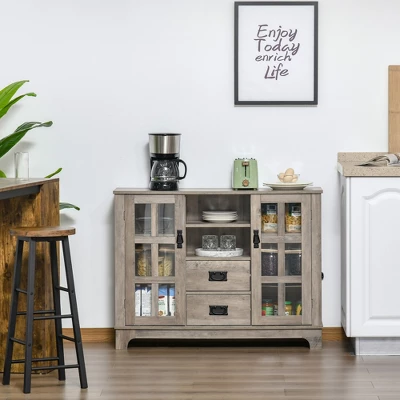 HOMCOM Sideboard Storage Cabinet, Kitchen Cupboard Buffet Server With Glass Doors, 2 Drawers & Adjustable Shelves For Living Room - Image 2