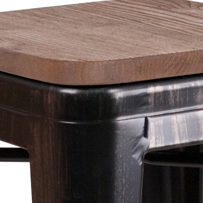 Flash Furniture 24" High Backless Metal Counter Height Stool With Square Wood Seat - Image 6