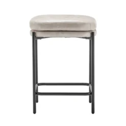 Modern Square Counter Height Barstool Faux Leather - WOVENBYRD