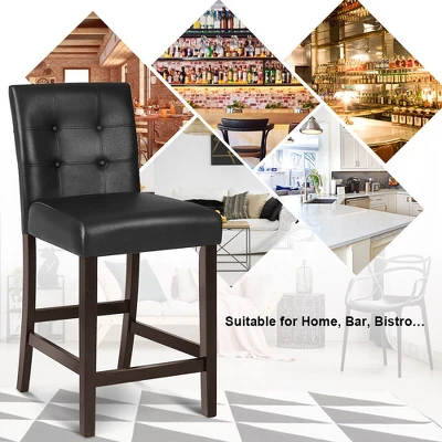 Tangkula Set Of 4 Bar Stools 25inch Counter Height Barstool Pub Chair Rubber Wood Black - Image 5