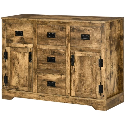 HOMCOM Industrial Buffet Cabinet Free Standing Kitchen Sideboard With Five Drawers Two Door Cabinets Adjustable Shelf For Living Room - Image 3