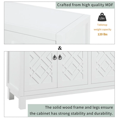 Classic Sideboard, 4 Door Buffet Cabinet With Pull Ring Handles-ModernLuxe - Image 6