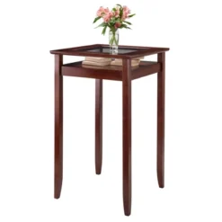 Halo Square Bar Height Table With Glass Top Wood/Walnut - Winsome