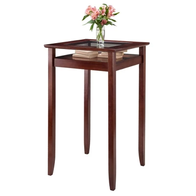 Halo Square Bar Height Table With Glass Top Wood/Walnut - Winsome