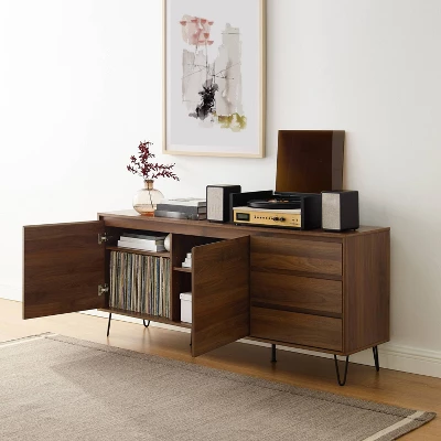 Teagan Record Storage Sideboard Brown Oak - Crosley - Image 2