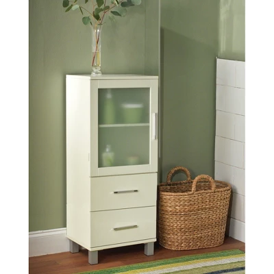 Frosted Pane 2 Drawer Floor Cabinet White - Buylateral