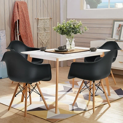 Costway 4PCS Molded Dining Arm Chair Side Chair Home Kitchen W/ Wooden Legs - Image 2