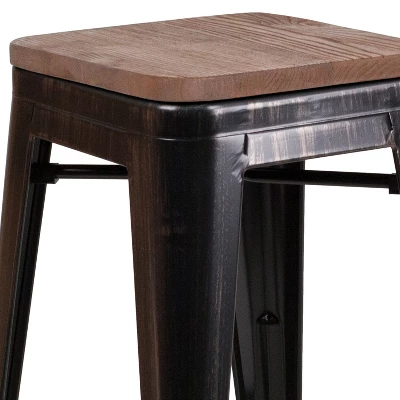 Flash Furniture 24" High Backless Metal Counter Height Stool With Square Wood Seat - Image 8