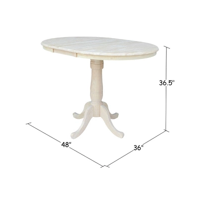 36" Round Extendable Table With 12" Drop Leaf Unfinished - International Concepts - Image 6