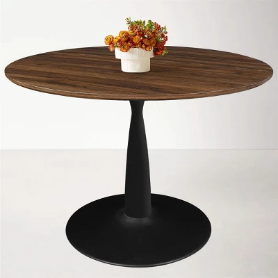 40'' Harold Foil Round Top Black Base Round Pedestal Dining Table -The Pop Maison