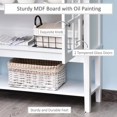 HOMCOM Kitchen Credenza & Sideboard Buffet Cabinet With 2 Glass Doors & Storage Shelves - Image 4