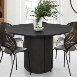 Dwen 46'' KD Manufactured Wood Foild With Grain Paper Round Top Pedestal Dining Table- The Pop Maison
