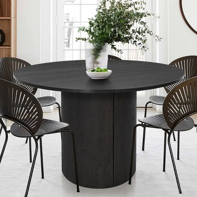 Dwen 46'' KD Manufactured Wood Foild With Grain Paper Round Top Pedestal Dining Table- The Pop Maison