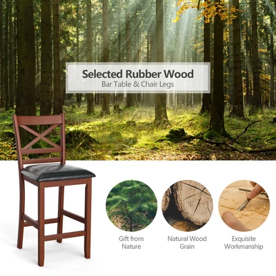 Costway 3PCS Pub Dining Table Set W/ Storage Shelves&2 Upholstered Chairs Walnut - Image 6