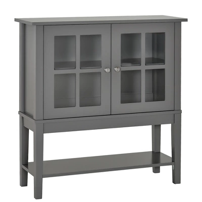 HOMCOM Kitchen Credenza & Sideboard Buffet Cabinet With 2 Glass Doors & Storage Shelves - Image 9