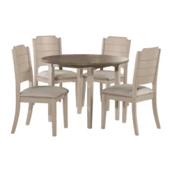5pc Clarion Round Drop Leaf Dining Set With Side Chairs Gray Fog Fabric - Hillsdale Furniture