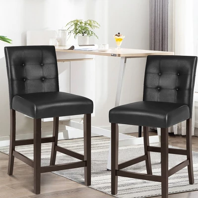 Tangkula Set Of 4 Bar Stools 25inch Counter Height Barstool Pub Chair Rubber Wood Black - Image 2