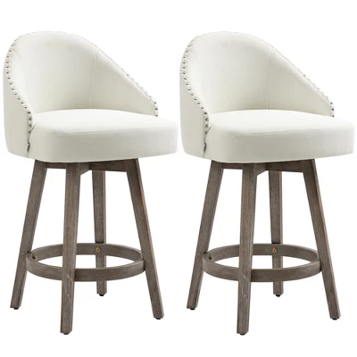HOMCOM Bar Stools Set Of 2, Linen Fabric Kitchen Counter Stools With Nailhead Trim, Rubber Wood Legs And Footrest For Dining Room, Counter, Pub - Image 7