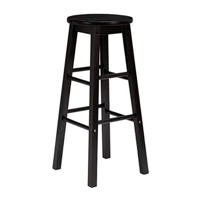 PJ Wood Classic Round-Seat 24" Tall Kitchen Counter Stools For Homes, Dining Spaces, And Bars With Backless Seats, Square Legs, Black (6 Pack)